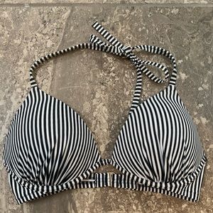 Black and white stripe push up halter bikini top